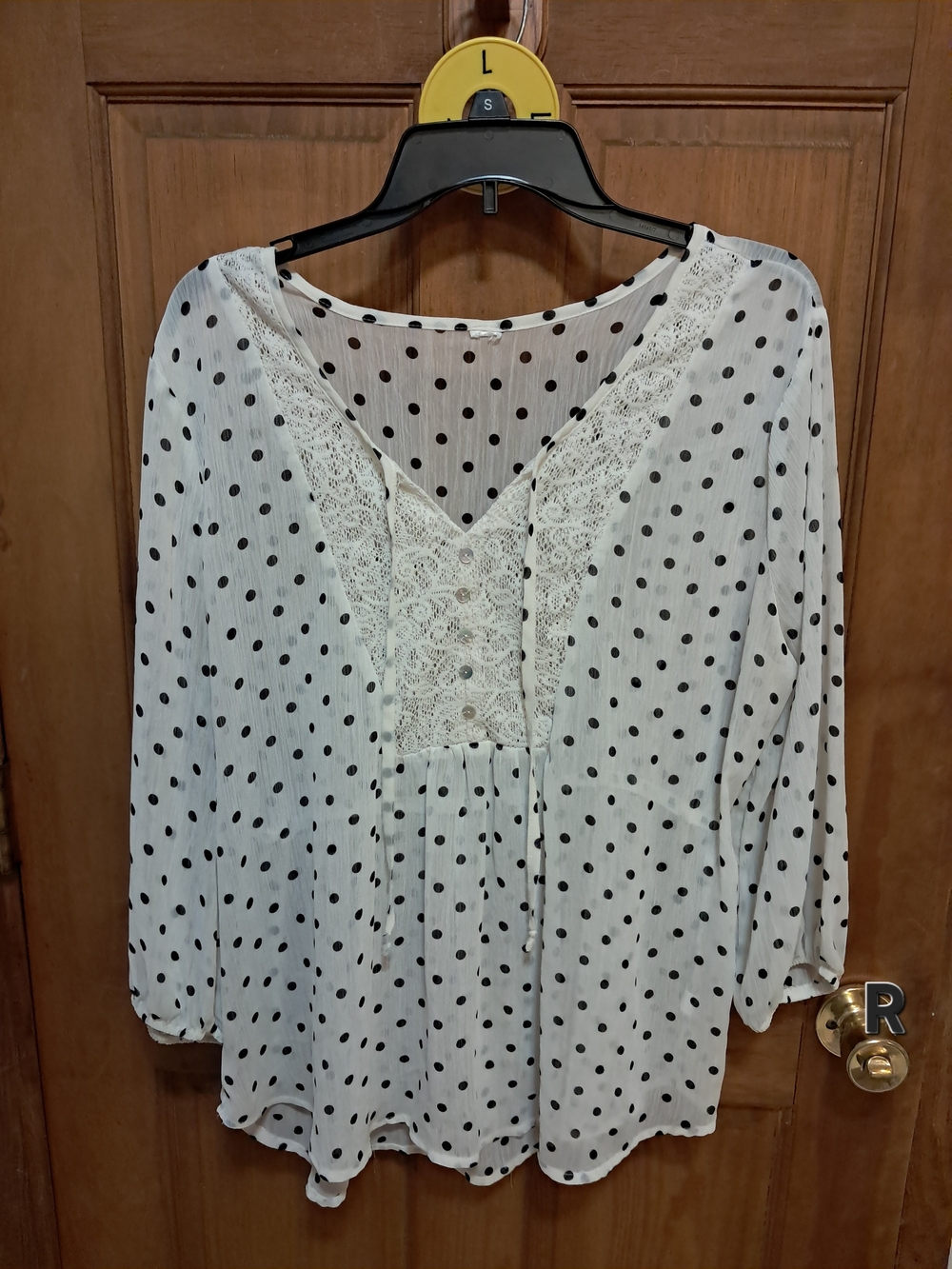 White Polka Dot Lace-Trim Women's Blouse